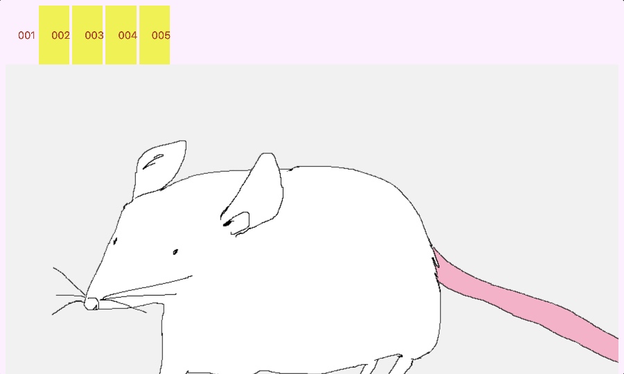 a screenshot of a website w/ a rat illustration and tabs numbered 001 through 005